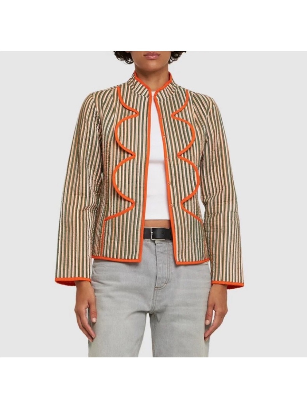 Maria de la Orden Jacob Striped Quilted Matelasse Cotton Scalloped Size Large